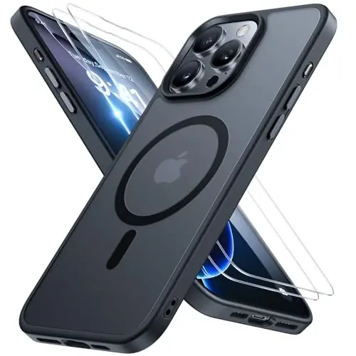 Miracase 2025 yangilangan magnitli iPhone 16 Pro uchun g'ilof [MagSafe bilan mos] [2X ekran himoyachisi bilan] Harbiy darajadagi himoya, barmoq izlariga qarshi, 16 Pro 6,3 dyuym uchun ingichka telefon g'ilofi - Qora 