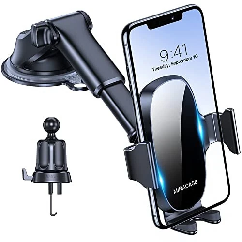 Miracase 3-in-1 Cell Phone Holders for Your Car, Universal Car Phone Holder Mount for Car Dashboard Air Vent Windshield Compatible with iPhone 15 14 13 12 11 Pro Max Xs XR X, Galaxy Black - Miracase
