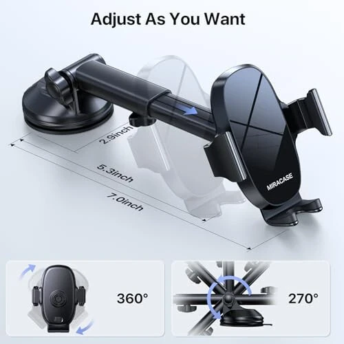 Miracase 3-in-1 Cell Phone Holders for Your Car, Universal Car Phone Holder Mount for Car Dashboard Air Vent Windshield Compatible with iPhone 15 14 13 12 11 Pro Max Xs XR X, Galaxy Black - 18