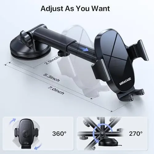 Miracase 3-in-1 Cell Phone Holders for Your Car, Universal Car Phone Holder Mount for Car Dashboard Air Vent Windshield Compatible with iPhone 15 14 13 12 11 Pro Max Xs XR X, Galaxy Black - 18