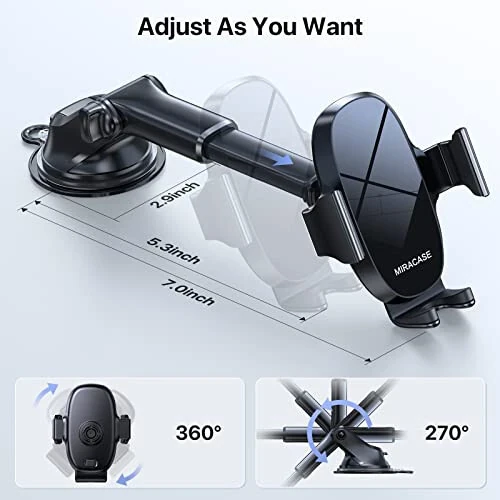 Miracase 3-in-1 Cell Phone Holders for Your Car, Universal Car Phone Holder Mount for Car Dashboard Air Vent Windshield Compatible with iPhone 15 14 13 12 11 Pro Max Xs XR X, Galaxy Black - 13