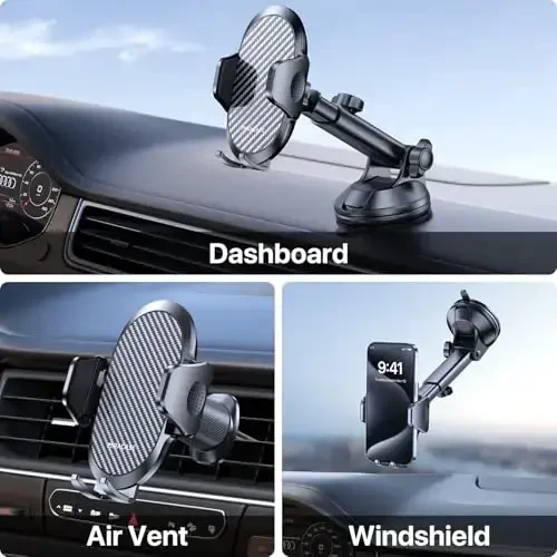 Miracase 3-in-1 Cell Phone Holders for Your Car, Universal Car Phone Holder Mount for Dashboard Air Vent Windshield Compatible with iPhone 15 14 13 12 16 Pro Max Xs XR X, Galaxy Dark Black - 2
