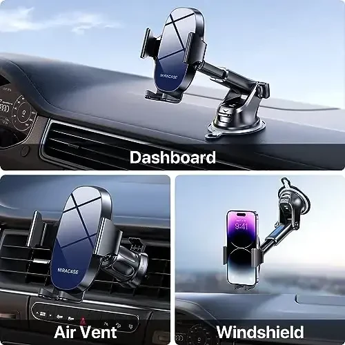 Miracase 3-in-1 Cell Phone Holders for Your Car, Universal Car Phone Holder Mount for Dashboard Air Vent Windshield Compatible with iPhone16 15 14 13 12 14 Pro Max Xs XR X, Galaxy Blue - 2