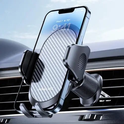 Miracase Phone Holders for Your Car with Metal Hook Clip, Air Vent Cell Phone Stand Car Mount, Universal Automobile Cradle for Garmin GPS Fit iPhone Android and All Smartphones, Dark Black - 4