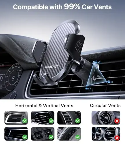 Miracase Phone Holders for Your Car, [Thick Case & Heavy Phone Friendly] Universal Cell Phone Car Mount, 3-in-1 Phone Mount for Car Dashboard Windshield Air Vent Fit for All Smartphones, Dark Grey - 3