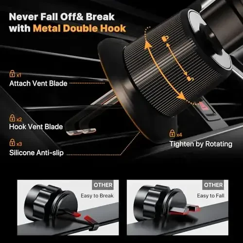 Miracase Avtomobilingiz uchun Eng Yangi Metall Kanca Klipi, Havolash Teshigi Telefon Ustiviga O'rnatish, Universal Avtomobil Beshigi iPhone Android va Barcha Smartfonlar uchun, Qorong'i Qora - 1