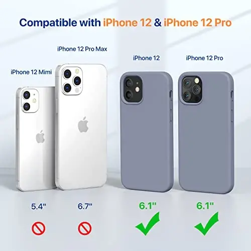 Miracase Compatible with iPhone 12 Case and iPhone 12 Pro Case, Liquid Silicone Gel Rubber Full Body Protection Shockproof Drop Protection Phone Case for iPhone 12/12 Pro 6.1 inch, Lavender Gray - 2