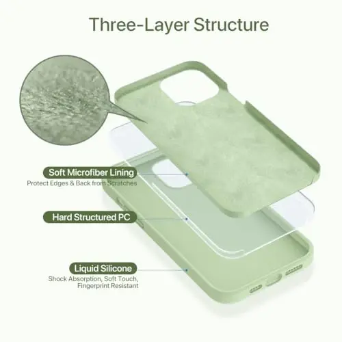 Miracase Designed for iPhone 13 Pro Max Case with Screen Protector,[Soft Anti-Scratch Microfiber Lining],Shockproof Liquid Silicone Rubber Phone Case Cover 6.7 inch, Matcha Green - 2