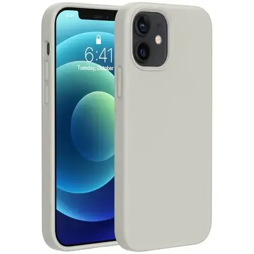 Miracase Compatible with iPhone 12 Case and iPhone 12 Pro Case, Liquid Silicone Gel Rubber Full Body Protection Shockproof Drop Protection Phone Case for iPhone 12/12 Pro 6.1 inch, Stone 