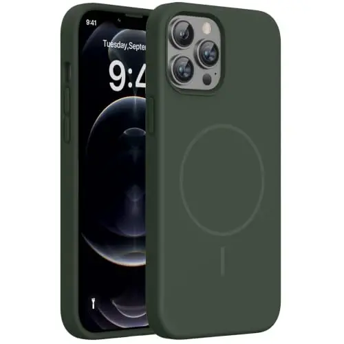 Miracase Compatible with iPhone 12 Pro Max Case, [Soft Anti-Scratch Microfiber Lining], Liquid Silicone Case Gel Rubber Shockproof Drop Protection Phone Case for 12 Pro Max, Dark Green 