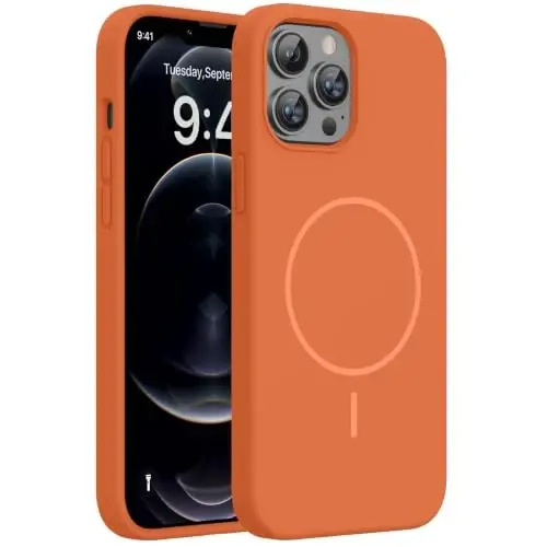 Miracase Compatible with iPhone 12 Pro Max Case, [Soft Anti-Scratch Microfiber Lining], Liquid Silicone Case Gel Rubber Shockproof Drop Protection Phone Case for 12 Pro Max, Orange 