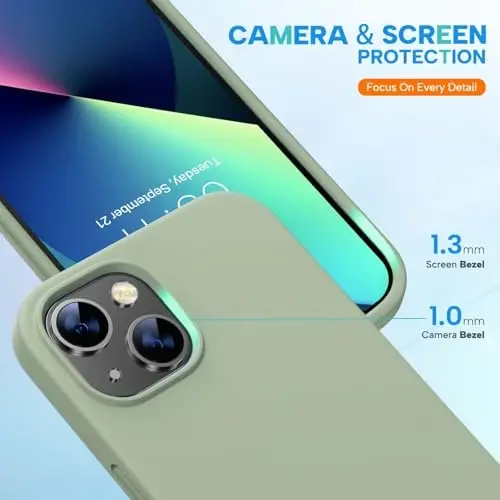 Miracase Designed for iPhone 13 Case, with Tempered Glass Screen Protector, [Soft Anti-Scratch Microfiber Lining], Shockproof Liquid Silicone Rubber Phone Case Cover for 13 6.1 inch, Patina Green - 5