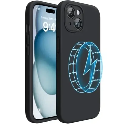 Miracase Compatible with iPhone 15 Case, [Soft Anti-Scratch Microfiber Lining], Compatible with MagSafe, Liquid Silicone Case Shockproof Drop Protection Phone Case for 15, Black Magnetic - 1