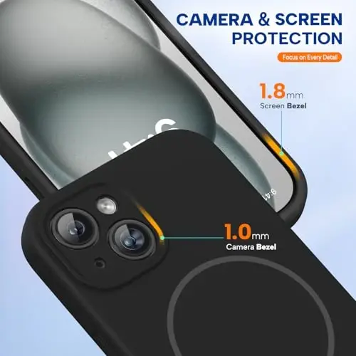 Miracase Compatible with iPhone 15 Case, [Soft Anti-Scratch Microfiber Lining], Compatible with MagSafe, Liquid Silicone Case Shockproof Drop Protection Phone Case for 15, Black Magnetic - 2