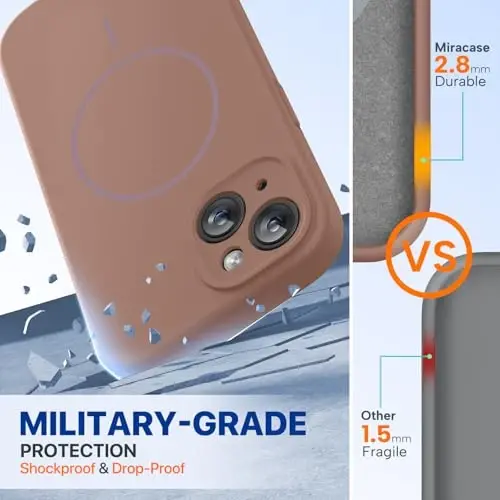 Miracase Compatible with iPhone 15 Case, [Soft Anti-Scratch Microfiber Lining], Compatible with MagSafe, Liquid Silicone Case Shockproof Drop Protection Phone Sleeve Case for 15,Chocolate - 2