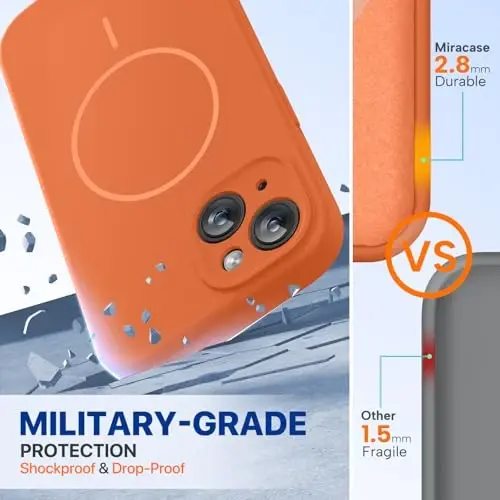 Miracase Magnetic for iPhone 15 Case, [Soft Anti-Scratch Microfiber Lining], Compatible with MagSafe, Liquid Silicone Case Shockproof Drop Protection Phone Case for 15,Orange - 2