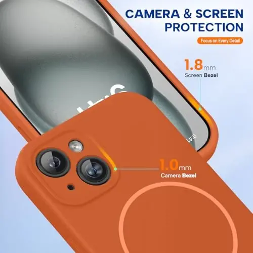 Miracase Magnetic for iPhone 15 Case, [Soft Anti-Scratch Microfiber Lining], Compatible with MagSafe, Liquid Silicone Case Shockproof Drop Protection Phone Case for 15,Orange - 5