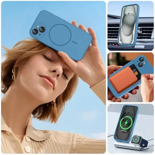 Miracase Compatible with iPhone 15 Case, [Soft Anti-Scratch Microfiber Lining], Liquid Silicone Case Gel Rubber Shockproof Drop Protection Phone Case for iPhone 15, Capri Blue - 5