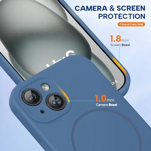 Miracase Compatible with iPhone 15 Case, [Soft Anti-Scratch Microfiber Lining], Liquid Silicone Case Gel Rubber Shockproof Drop Protection Phone Case for iPhone 15, Glass Blue - 4
