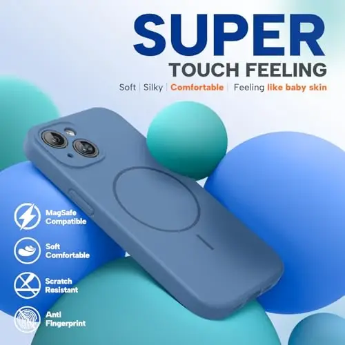 Miracase Compatible with iPhone 15 Case, [Soft Anti-Scratch Microfiber Lining], Liquid Silicone Case Gel Rubber Shockproof Drop Protection Phone Case for iPhone 15, Glass Blue - 5