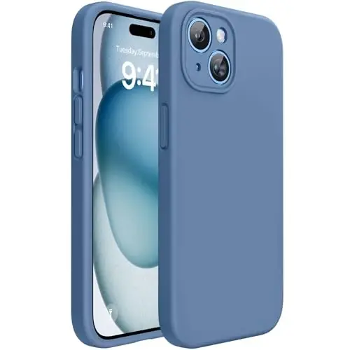 Miracase Compatible with iPhone 15 Case, [Soft Anti-Scratch Microfiber Lining], Liquid Silicone Case Gel Rubber Shockproof Drop Protection Phone Case for iPhone 15, Glass Blue - 1
