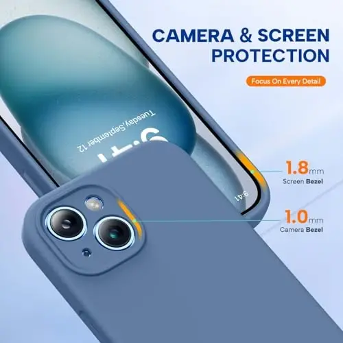 Miracase Compatible with iPhone 15 Case, [Soft Anti-Scratch Microfiber Lining], Liquid Silicone Case Gel Rubber Shockproof Drop Protection Phone Case for iPhone 15, Glass Blue - 2
