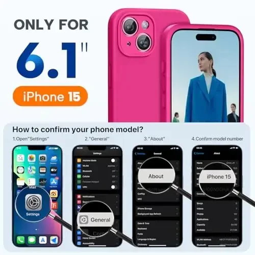 Miracase Compatible with iPhone 15 Case, [Soft Anti-Scratch Microfiber Lining], Liquid Silicone Case Gel Rubber Shockproof Drop Protection Phone Case for iPhone 15, Hot Pink - 6