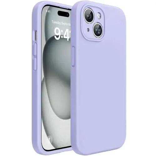 Miracase Compatible with iPhone 15 Case, [Soft Anti-Scratch Microfiber Lining], Liquid Silicone Case Gel Rubber Shockproof Drop Protection Phone Case for iPhone 15, Light Purple 