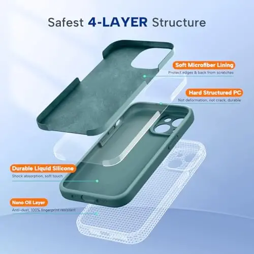 Miracase Compatible with iPhone 15 Case, [Soft Anti-Scratch Microfiber Lining], Liquid Silicone Case Gel Rubber Shockproof Drop Protection Phone Case for iPhone 15, Midnight Green - MIRACASE (1)