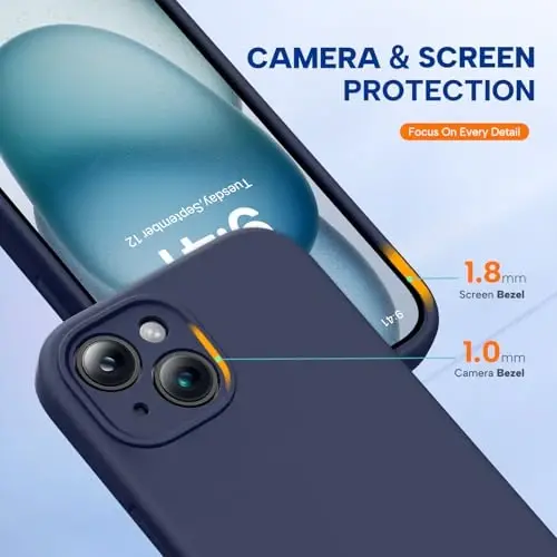Miracase Compatible with iPhone 15 Case, [Soft Anti-Scratch Microfiber Lining], Liquid Silicone Case Gel Rubber Shockproof Drop Protection Phone Case for iPhone 15, Navy Blue - 4