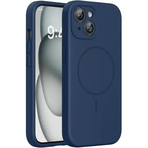 Miracase Compatible with iPhone 15 Case, [Soft Anti-Scratch Microfiber Lining], Liquid Silicone Case Gel Rubber Shockproof Drop Protection Phone Case for iPhone 15, Navy Blue 