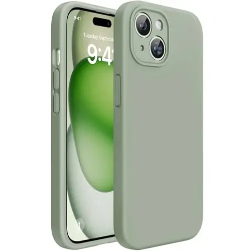 Miracase Compatible with iPhone 15 Case, [Soft Anti-Scratch Microfiber Lining], Liquid Silicone Case Gel Rubber Shockproof Drop Protection Phone Case for iPhone 15, Patina Green - 1
