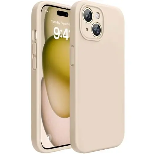 Miracase Compatible with iPhone 15 Case, [Soft Anti-Scratch Microfiber Lining], Liquid Silicone Case Gel Rubber Shockproof Drop Protection Phone Case for iPhone 15, Sand 