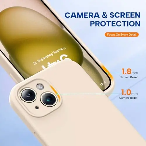 Miracase Compatible with iPhone 15 Case, [Soft Anti-Scratch Microfiber Lining], Liquid Silicone Case Gel Rubber Shockproof Drop Protection Phone Case for iPhone 15, Sand - 2