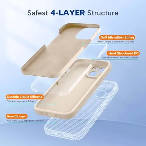 Miracase Compatible with iPhone 15 Case, [Soft Anti-Scratch Microfiber Lining], Liquid Silicone Case Gel Rubber Shockproof Drop Protection Phone Case for iPhone 15, Sand - 3