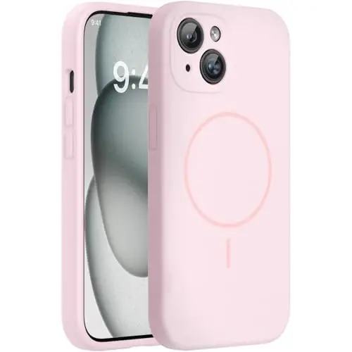 Miracase Compatible with iPhone 15 Case, [Soft Anti-Scratch Microfiber Lining], Liquid Silicone Case Gel Rubber Shockproof Drop Protection Phone Case for iPhone 15, Sand Pink - 1