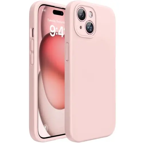 Miracase Compatible with iPhone 15 Plus Case, [Soft Anti-Scratch Microfiber Lining], Liquid Silicone Case Gel Rubber Shockproof Drop Protection Phone Case for iPhone 15 Plus, Sand Pink 