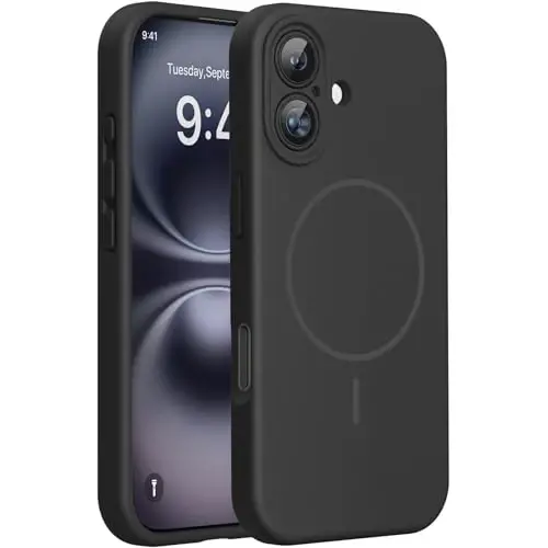 Miracase Compatible with iPhone 16 Case, [Soft Anti-Scratch Microfiber Lining], Compatible with MagSafe, Liquid Silicone Case Shockproof Drop Protection Phone Case for 16,Black - 1