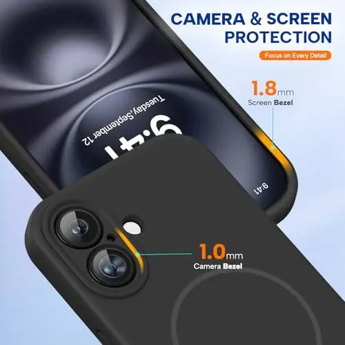 Miracase Compatible with iPhone 16 Case, [Soft Anti-Scratch Microfiber Lining], Compatible with MagSafe, Liquid Silicone Case Shockproof Drop Protection Phone Case for 16,Black - 4