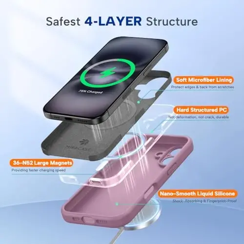 Miracase Compatible with iPhone 16 Case, [Soft Anti-Scratch Microfiber Lining], Compatible with MagSafe, Liquid Silicone Case Shockproof Drop Protection Phone Case for 16,Blackcurrant - 3