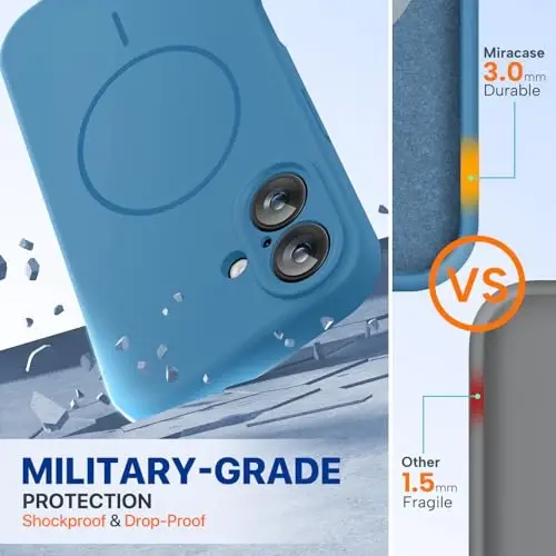 Miracase Compatible with iPhone 16 Case, [Soft Anti-Scratch Microfiber Lining], Compatible with MagSafe, Liquid Silicone Case Shockproof Drop Protection Phone Case for 16,Capri Blue - 2