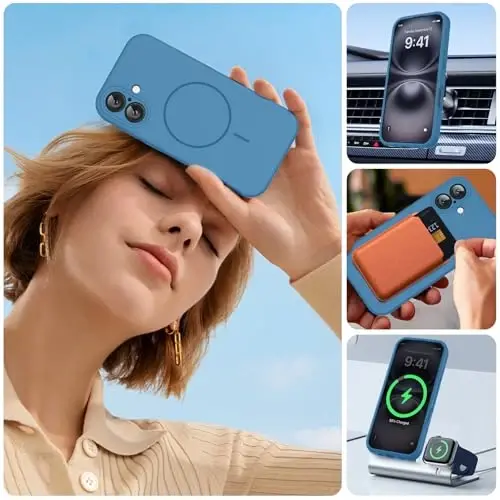 Miracase Compatible with iPhone 16 Case, [Soft Anti-Scratch Microfiber Lining], Compatible with MagSafe, Liquid Silicone Case Shockproof Drop Protection Phone Case for 16,Capri Blue - 6