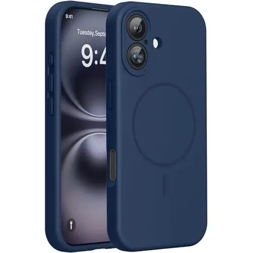 Miracase Compatible with iPhone 16 Case, [Soft Anti-Scratch Microfiber Lining], Compatible with MagSafe, Liquid Silicone Case Shockproof Drop Protection Phone Case for 16,Dark Blue 