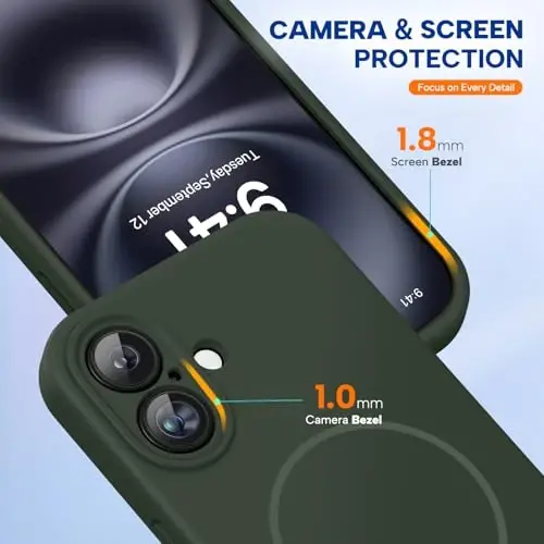 Miracase Compatible with iPhone 16 Case, [Soft Anti-Scratch Microfiber Lining], Compatible with MagSafe, Liquid Silicone Case Shockproof Drop Protection Phone Case for 16,Dark Green - 4