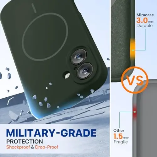 Miracase Compatible with iPhone 16 Case, [Soft Anti-Scratch Microfiber Lining], Compatible with MagSafe, Liquid Silicone Case Shockproof Drop Protection Phone Case for 16,Dark Green - MIRACASE (1)