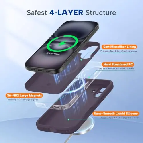 miracase Compatible with iPhone 16 Case, [Soft Anti-Scratch Microfiber Lining], Compatible with MagSafe, Liquid Silicone Case Shockproof Drop Protection Phone Case for 16,Dark Purple - 5