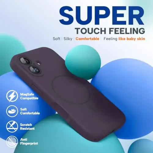 miracase Compatible with iPhone 16 Case, [Soft Anti-Scratch Microfiber Lining], Compatible with MagSafe, Liquid Silicone Case Shockproof Drop Protection Phone Case for 16,Dark Purple - 6