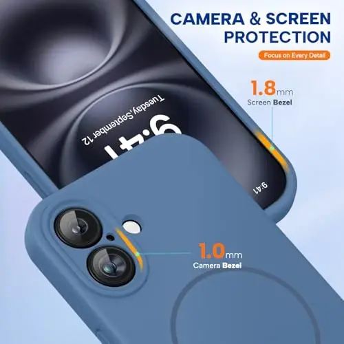 Miracase Compatible with iPhone 16 Case, [Soft Anti-Scratch Microfiber Lining], Compatible with MagSafe, Liquid Silicone Case Shockproof Drop Protection Phone Case for 16,Glass Blue - 4