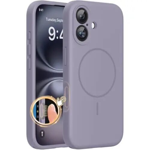 Miracase Compatible with iPhone 16 Case, [Soft Anti-Scratch Microfiber Lining], Compatible with MagSafe, Liquid Silicone Case Shockproof Drop Protection Phone Case for 16,Lavender Gray - 1