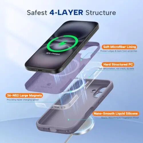 Miracase Compatible with iPhone 16 Case, [Soft Anti-Scratch Microfiber Lining], Compatible with MagSafe, Liquid Silicone Case Shockproof Drop Protection Phone Case for 16,Lavender Gray - MIRACASE (1)